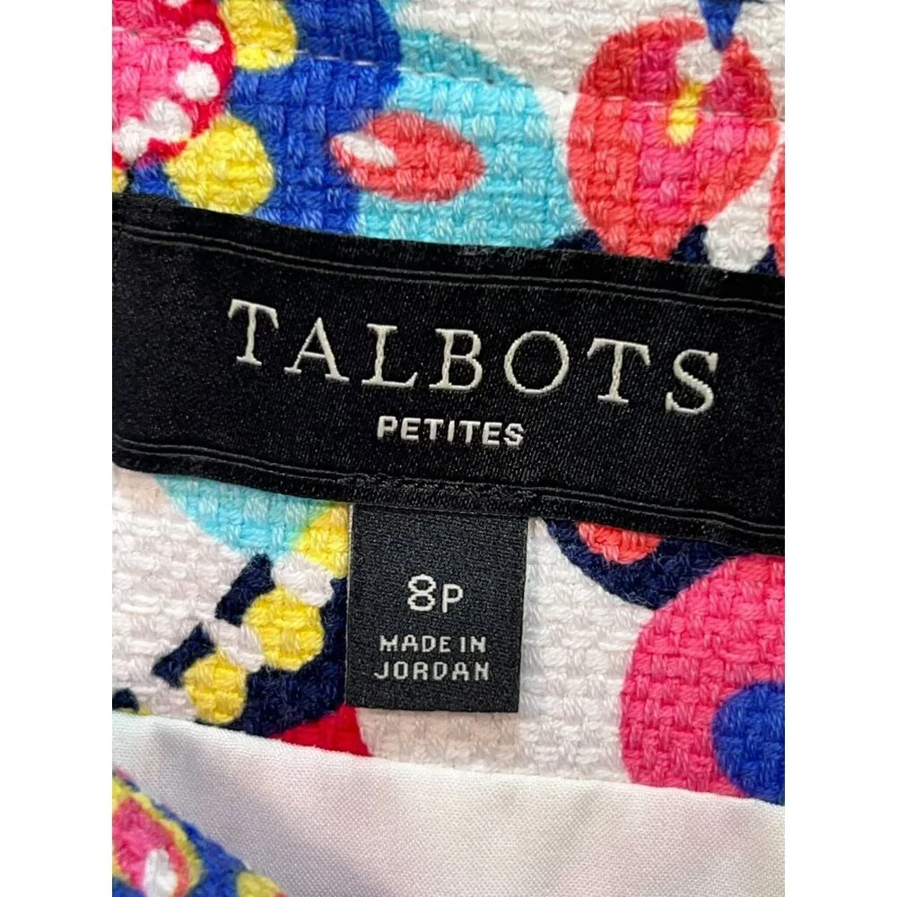 Talbots Women's Cotton Pencil Skirt Flat Front Sz 8p Multicolor Paisley Back Zip - Picture 3 of 11